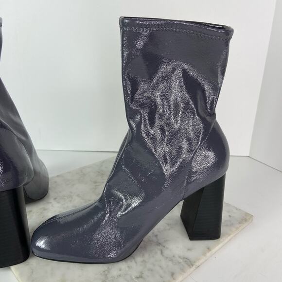 New Topshop Heeled Ankle Boots Grey Patent Faux Leather Tall Shaft Retro EU 41 - Picture 7 of 9
